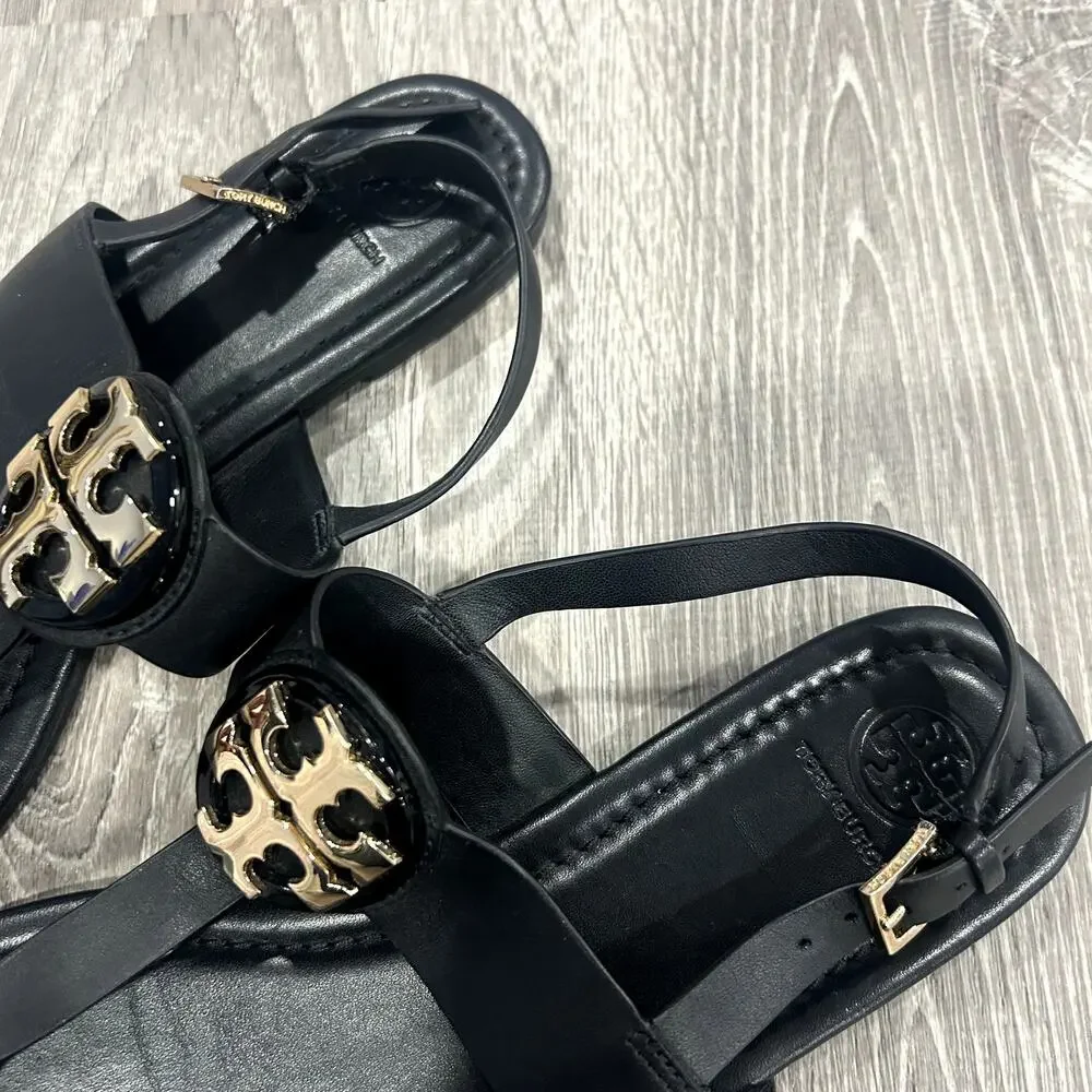 Tory Burch Black Bryce Logo Thong Sandal Size 10.5